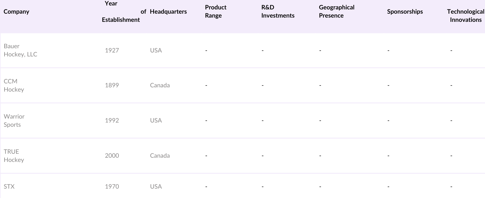 Global Ice Hockey Equipment Market Competitive Landscape