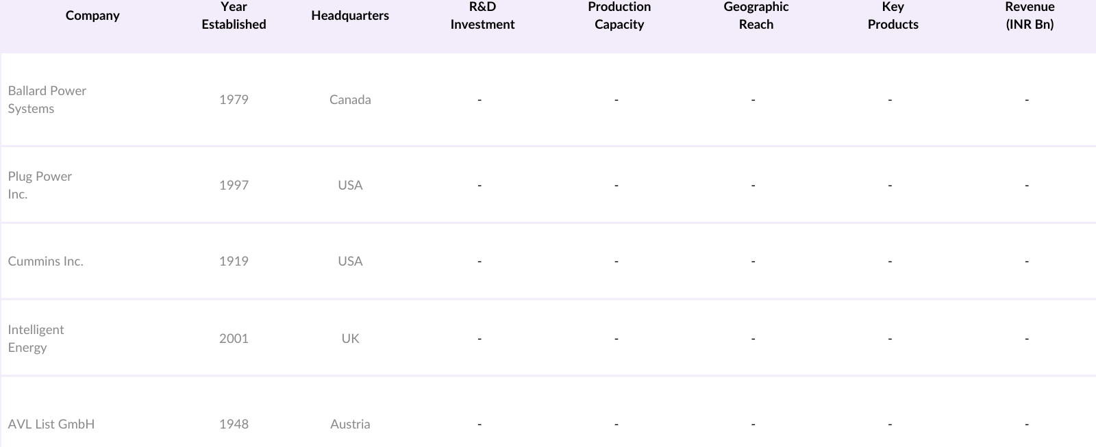 India Proton Exchange Market Competitive Landscape