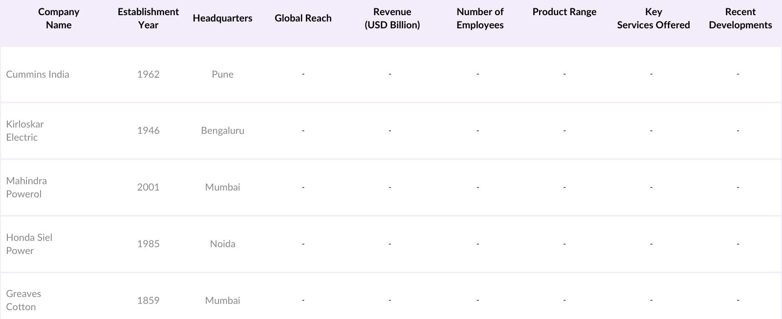 India Silent Generator Market Competitive Landscape