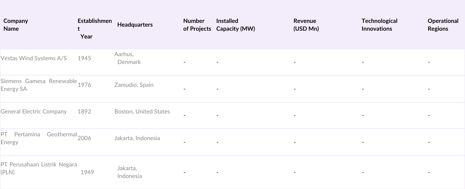 Indonesia Wind Energy Market Competitive Landscape