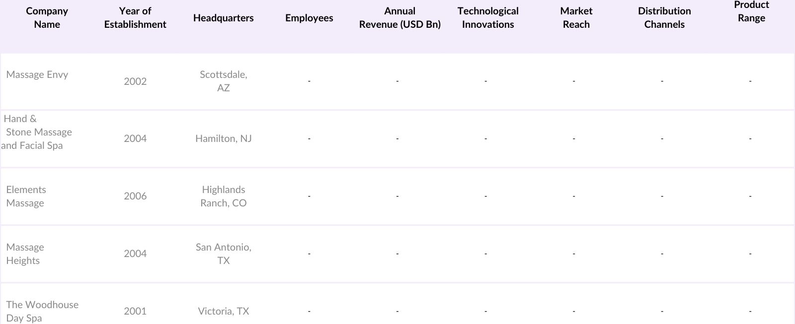 North America Massage Therapy Service Market Competitive Landscape