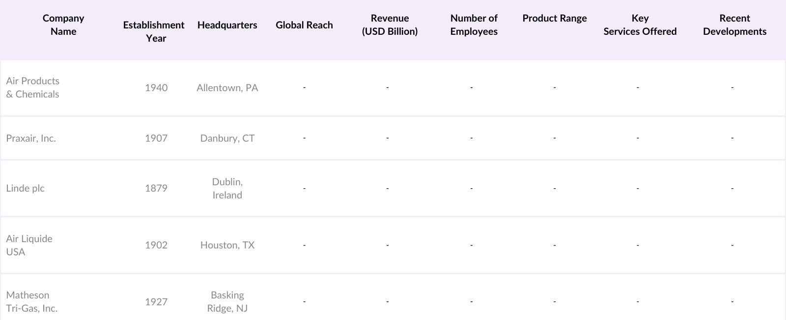 USA Rare Gas Market Competitive Landscape