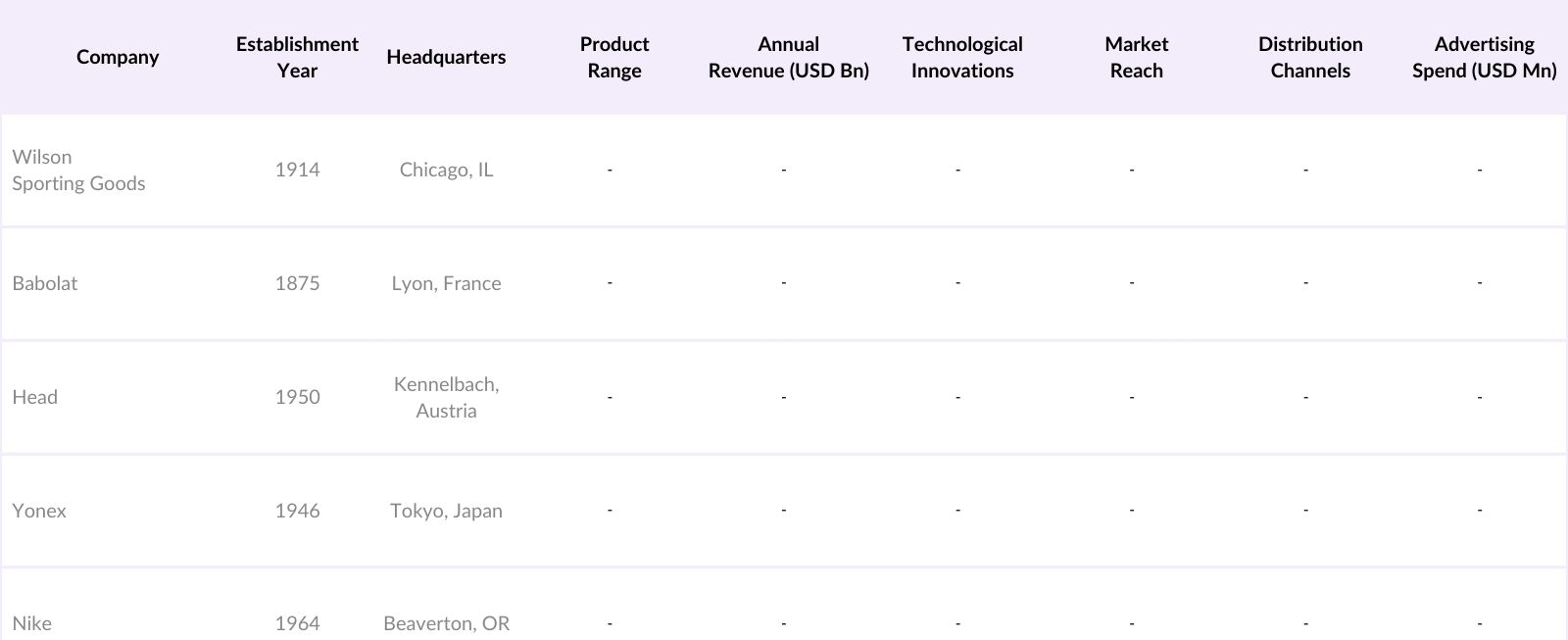 USA Tennis Equipment Market Competitive Landscape