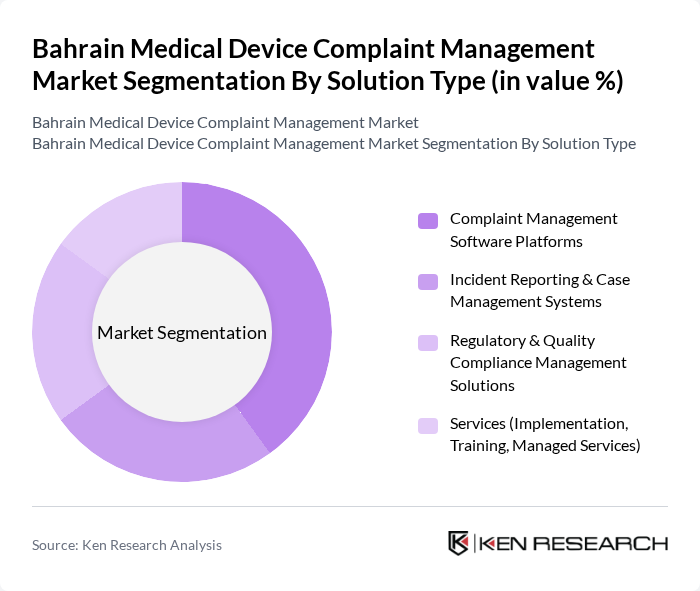 Bahrain Medical Device Complaint Management Market segmentation by Solution Type. Bahrain Medical Device Complaint Management Market segmentation by Solution Type.